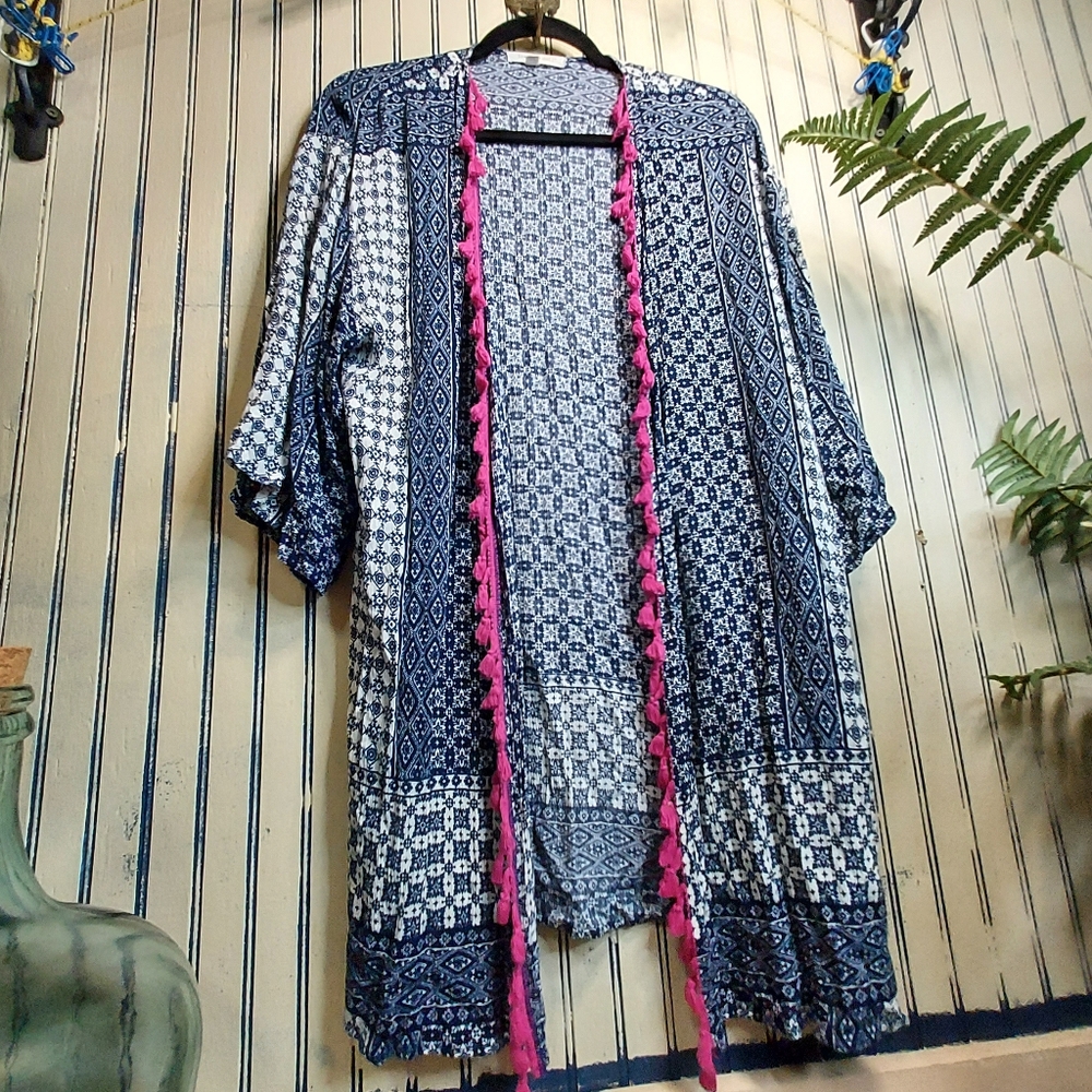 Living Doll navy and pink boho kimono